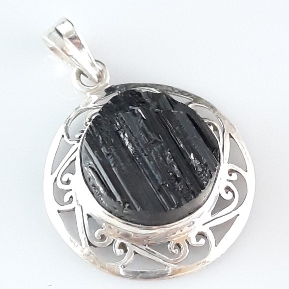 Handcrafted Rough Black Turmaline Silver Pendant - Picture 7 of 7